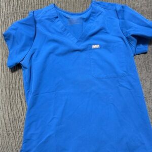 Figs Kids Bright Blue V-Neck Tee